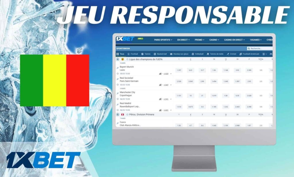 1xBet Mali site de paris sportifs Jeu responsable